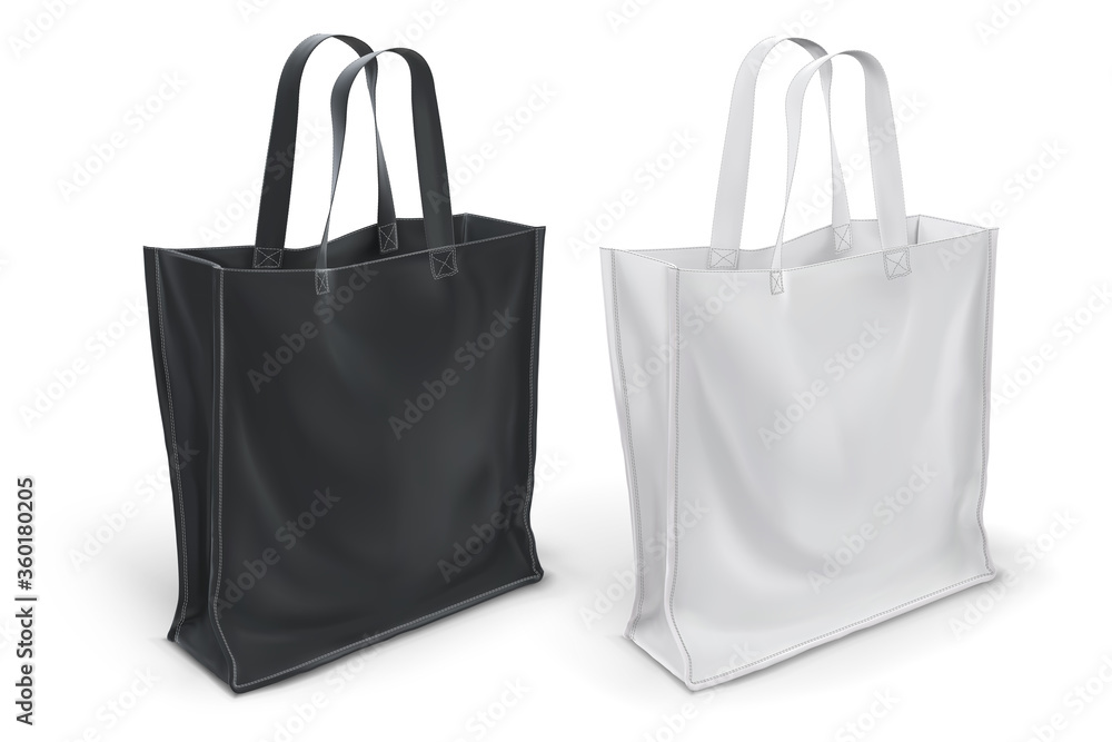 Set of black and white simple eco bags standing on the surface. Vector ...