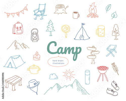 手書きのキャンプのイラストのセット アイコン おしゃれ かわいい Stock Illustration Adobe Stock