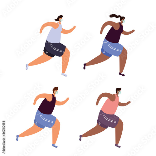 people wearing medical mask running sport