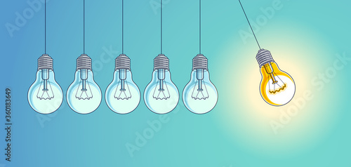 Light bulb Newton cradle pendulum idea, vector illustration.