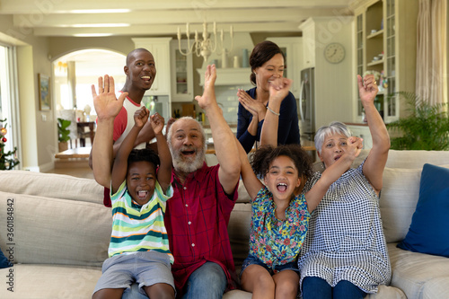 Multi-generation mixed race family at home