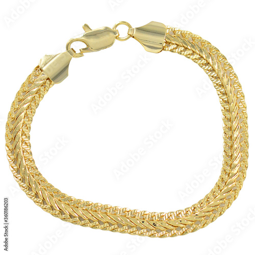 Gold bracelet on white background