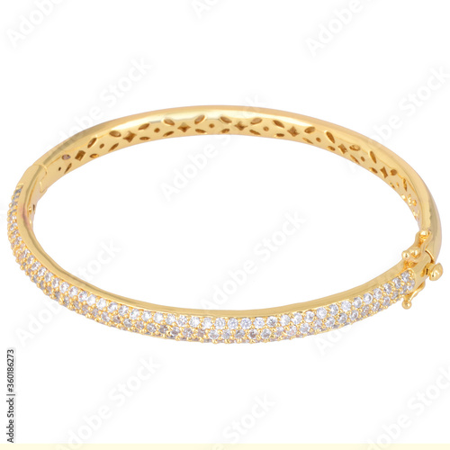 Gold bracelet with stones on white background