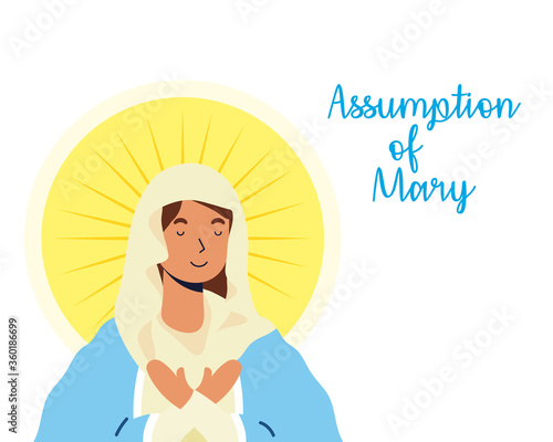 miraculous virgin assumption of mary with lettering