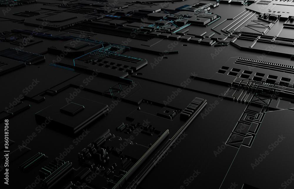 Fototapeta premium Futuristic Abstract Background with technology circuit board texture. 3d black tech background.