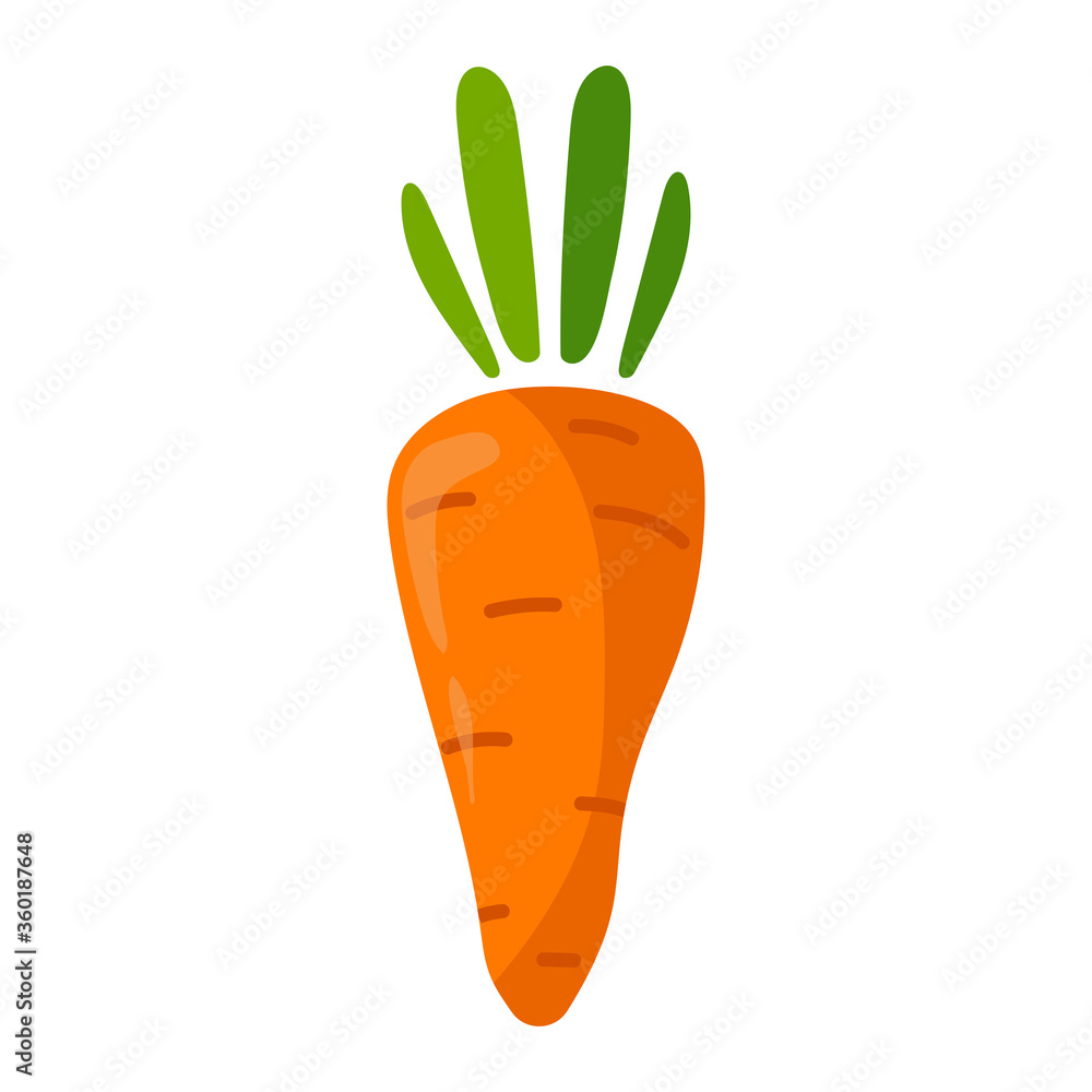 Carrot cartoon icon in flat style isolated on white background. Fresh product from the garden, vegetable, cooking breakfast, lunch, dinner, salads, diet and ets. Vector stock illustration Carrot cartoon icon in flat style isolated on white background. Fresh product from the garden, vegetable, cooking breakfast, lunch, dinner, salads, diet and ets. Vector stock illustration