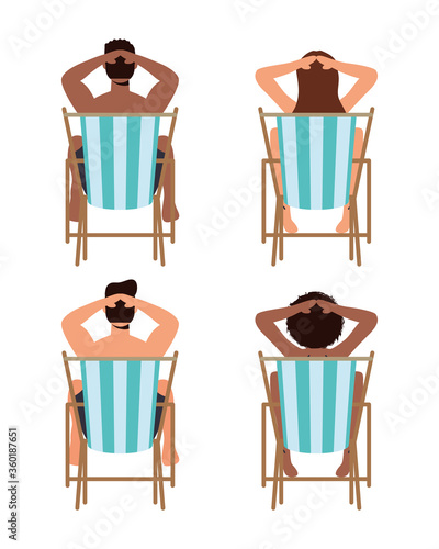 people on the beach chairs summer vacations scene