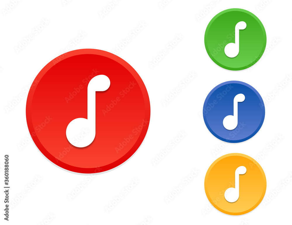 Music note in circle. Red, orange, green and blue musical notation