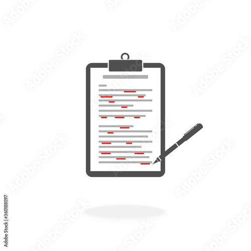 Underlining Correcting  Business Document on Clipboard - Icon Vector Illustration Sign Symbol