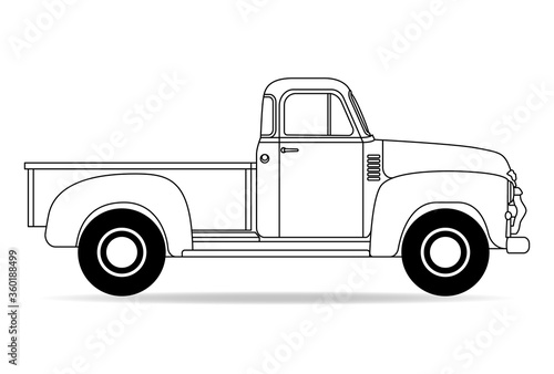 Alter amerikanischer Pick Up aus dem Jahr 1947 als Konturzeichnung