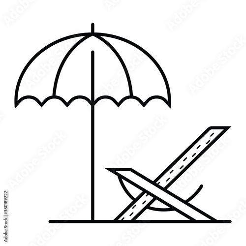 Pool, beach lounger with sun umbrella, parasol sketch icon