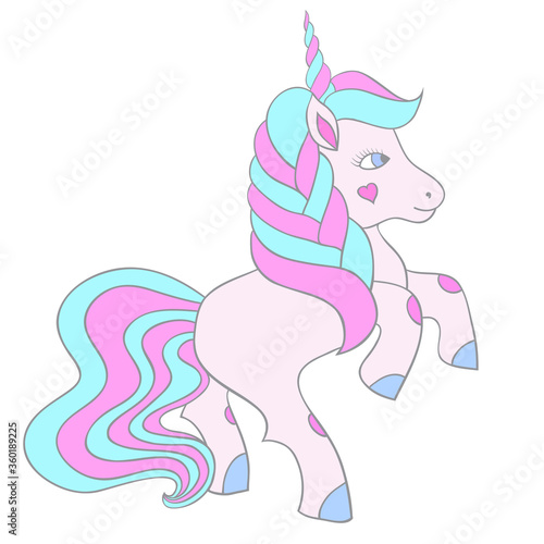  Hand drawn unicorn pony isolated on white background.Cute magic cartoon fantasy cute animal. Dream symbol. Design for children.