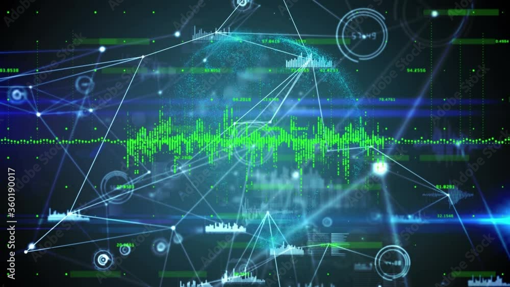 Digital composite video of green graph forming with a web of connections against blue globe spinning Digital composite video of green graph forming with a web of connections against blue globe spinning