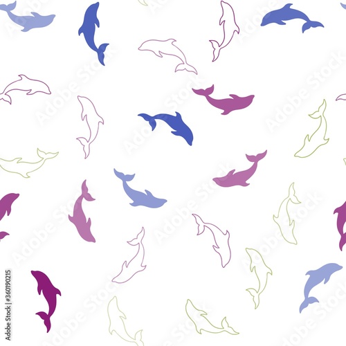 Dark Multicolor vector seamless background with dolphins. Isolated sea dolphins on white background. Pattern for marine leaflets.