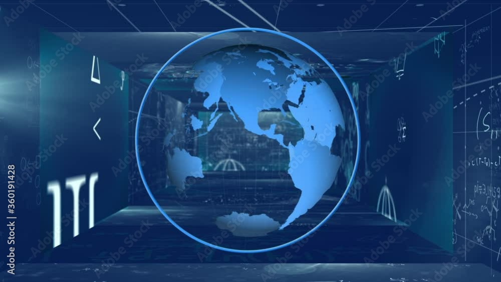 Animation of math equation with a blue globe Animation of math equation with a blue globe