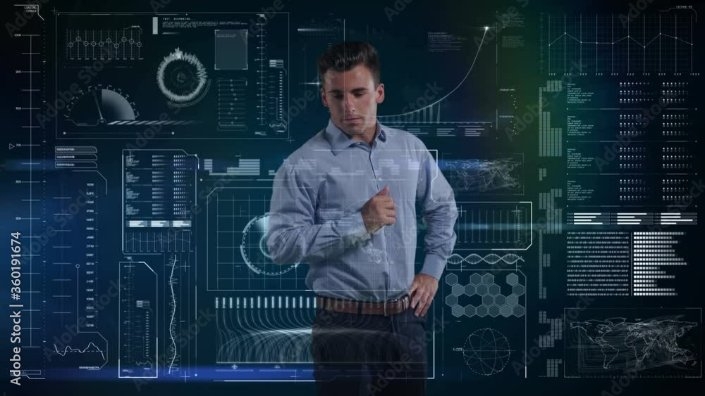 Caucasian businessman using touch technology Caucasian businessman using touch technology