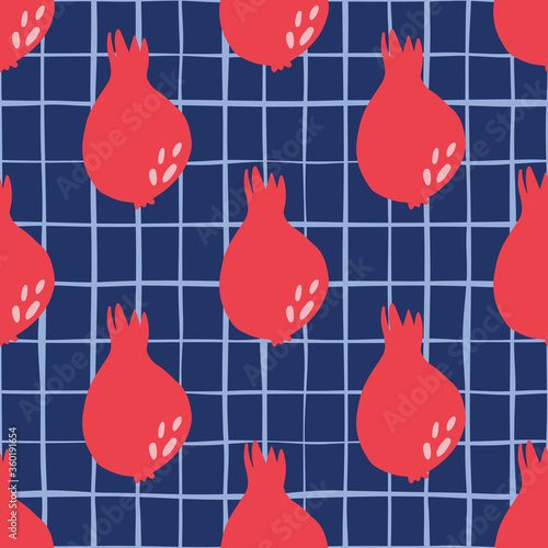 Pomegranate fruit seamless pattern on line background. Garnet fruit wallpaper.
