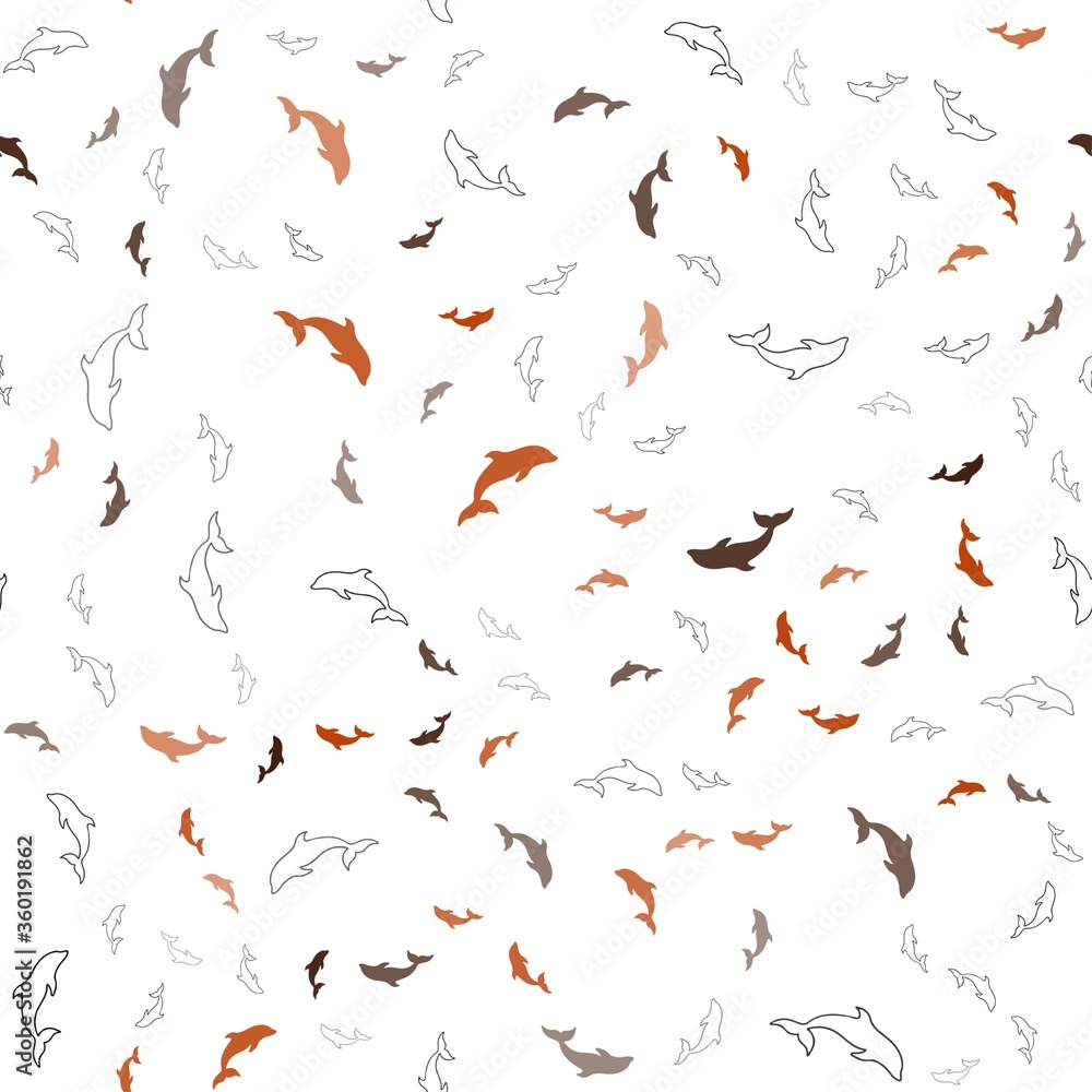 Dark Red vector seamless texture with dolphins. Decorative design in natural style with sea dolphins. Pattern for wildlife ad, booklets. Dark Red vector seamless texture with dolphins. Decorative design in natural style with sea dolphins. Pattern for wildlife ad, booklets.