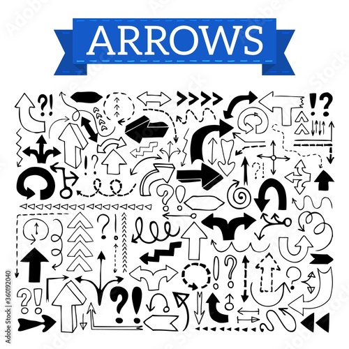 Doodle arrows, exclamation signs and question marks