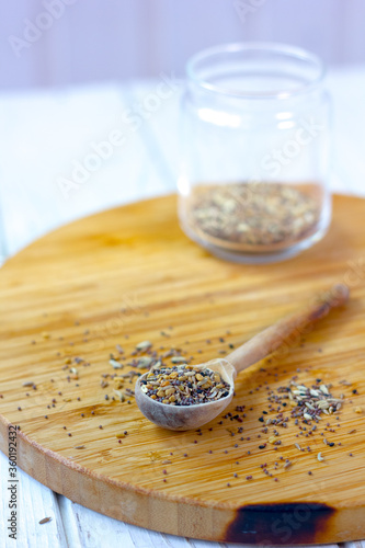 Spice mix inside the wooden spoon