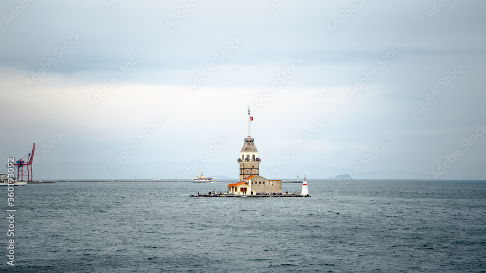 Istanbul - Turkey - 01/24/2019: Maiden's Tower is the most commonly visited tourist attraction located in the Bosphorus.