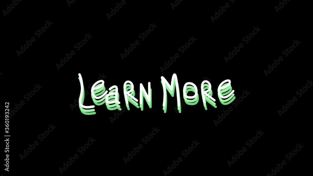 Animation of words Learn More flickering with rays on black background Animation of words Learn More flickering with rays on black background