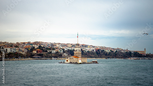 Istanbul - Turkey - 01/24/2019: Maiden's Tower is the most commonly visited tourist attraction located in the Bosphorus.