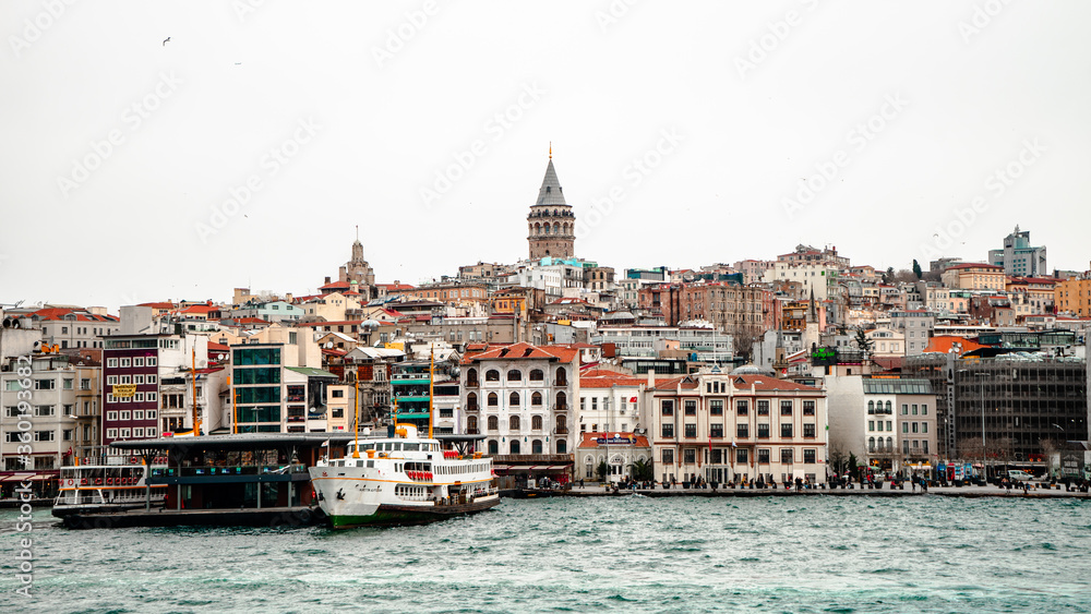 Istanbul - Turkey - 01/24/2019: Galata which is the former name of the Karaköy neighborhood is visited by thousands of tourists every day for the Tower and the Bridge with the same name.