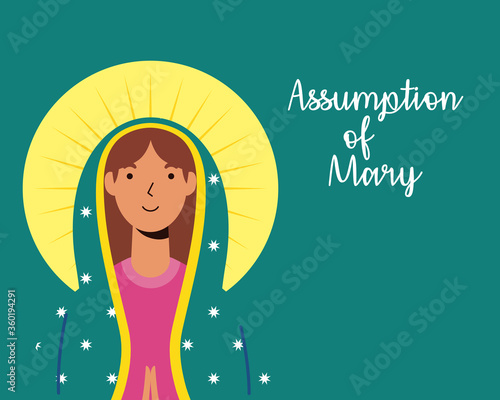 assumption of beautiful mary virgin with lettering