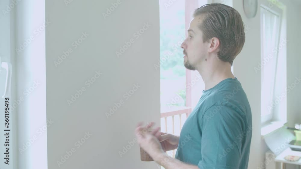 Person have enjoyable talking with a wall 4K Person have enjoyable talking with a wall 4K