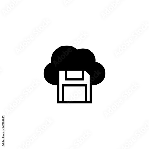 Save to cloud icon in black flat glyph, filled style isolated on white background