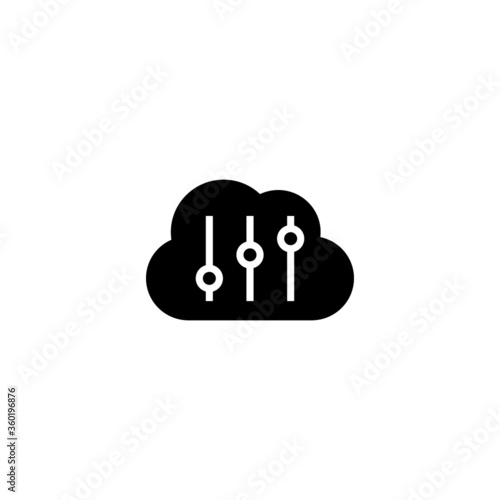 setting cloud configure icon. Cloud storage settings icon in black flat glyph, filled style isolated on white background