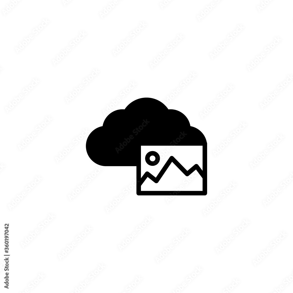 Photo Cloud Icon in black flat glyph, filled style isolated on white background Photo Cloud Icon in black flat glyph, filled style isolated on white background