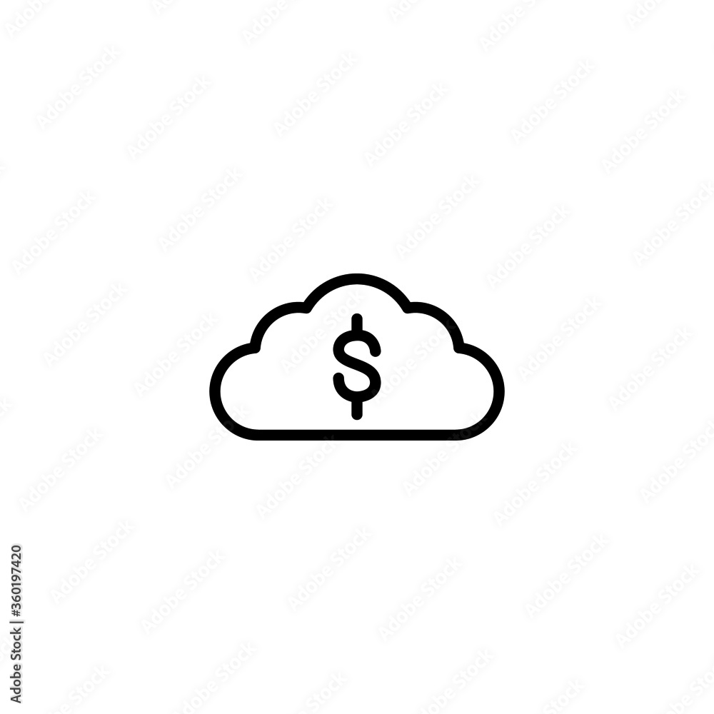Cloud and Money icon in black line style icon, style isolated on white background Cloud and Money icon in black line style icon, style isolated on white background