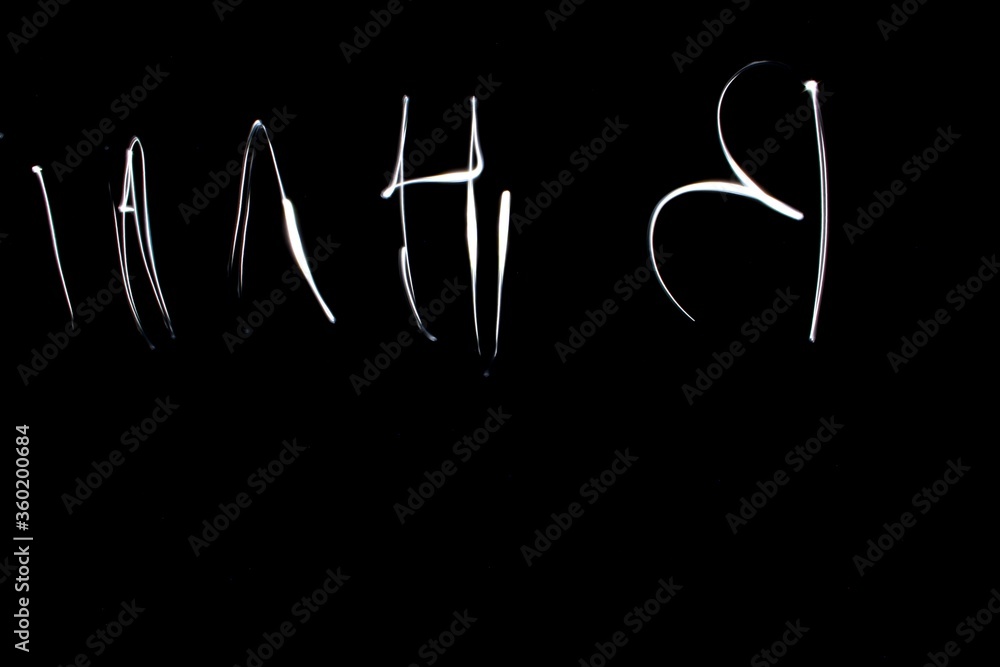 Laser rays depiction of names alphabets