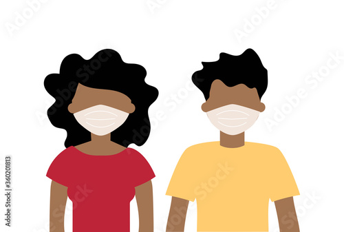 man and woman in medical masks, vector illustration