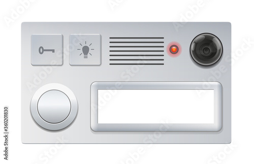 Doorbell with camera, push button and blank name plate - isolated vector illustration on white background.
