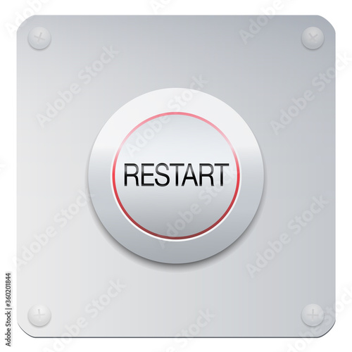 Restart button on a chrome panel to start machines, gadgets instruments, a company, society, but also a new project, adventure, lifestyle, relationship or many other beginnings.
