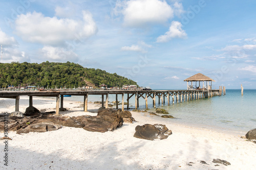 old wooden pier Saracen bay beach  Koh Rong Samloem island  Sihanoukville  Cambodia.