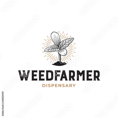 Weed Farmer Dispensary Rustic Hand Drawn Logo Template