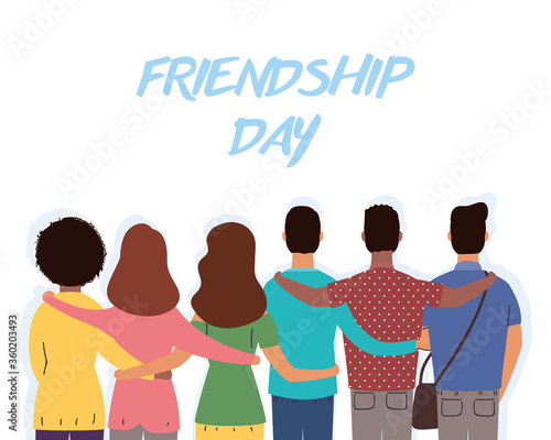 young interracial people characters in Friendship day celebration