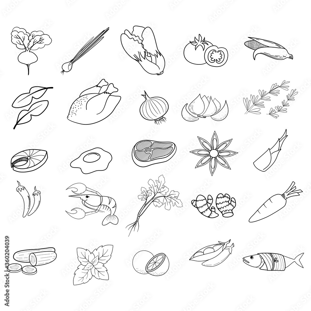Fototapeta premium set of Asian food ingredients vector illustration