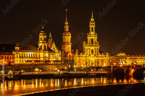 Dresden, Saxony, Germany - Estates House, Residential Palace and Hofkirche at night, historical Old Town of Dresden, Saxony. © UllrichG