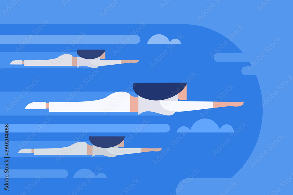 Naklejka premium Conceptual illustration of women flying in the sky. A women's day concept
