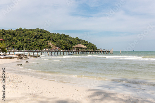 old wooden pier,Saracen bay beach, Koh Rong Samloem island, Sihanoukville, Cambodia.