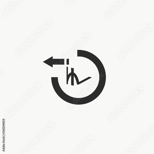 rupee sign with black circle and black arrow