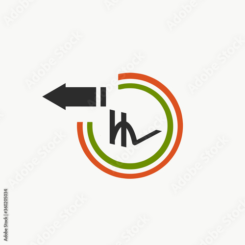 rupee sign with tri color circle and black arrow
