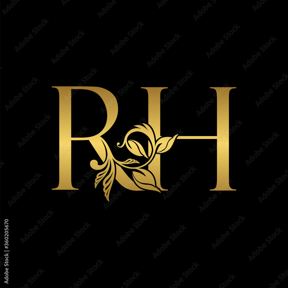 Golden Initial Letter R and H, RH Luxury Logo Icon, Vintage Gold Letter Logo Golden Initial Letter R and H, RH Luxury Logo Icon, Vintage Gold Letter Logo