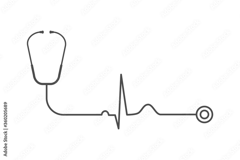 Stethoscope with heart rate on white background. Cardiology concept