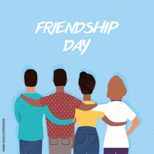 young interracial people characters in Friendship day celebration